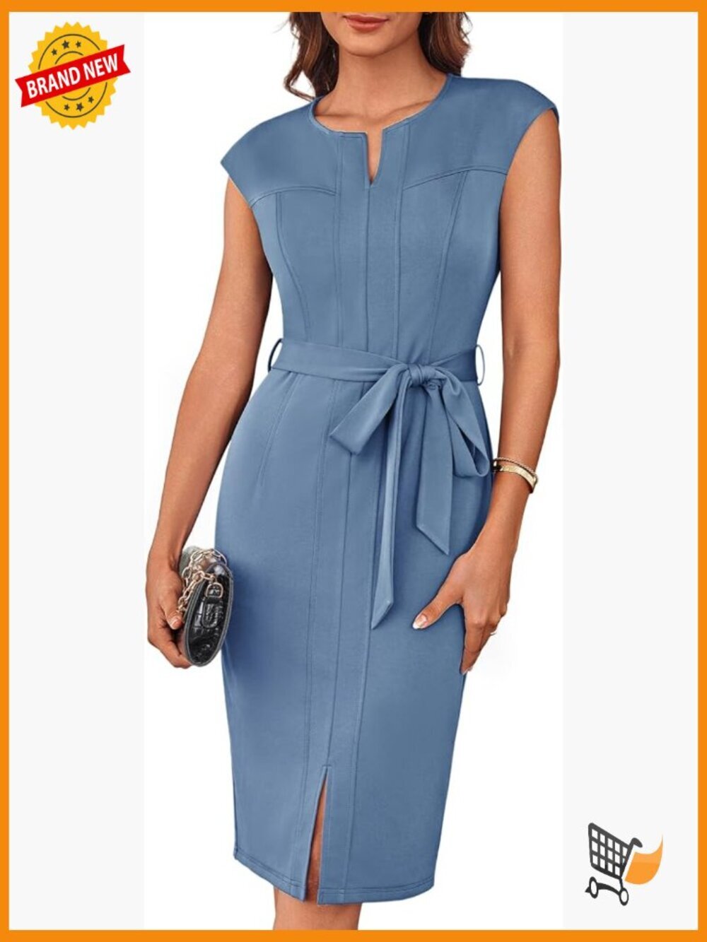 Cap Sleeve Bodycon Midi Work Dress with Belt